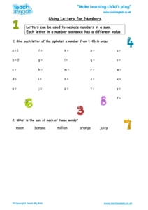 Worksheets for kids - using-letters-for-numbers